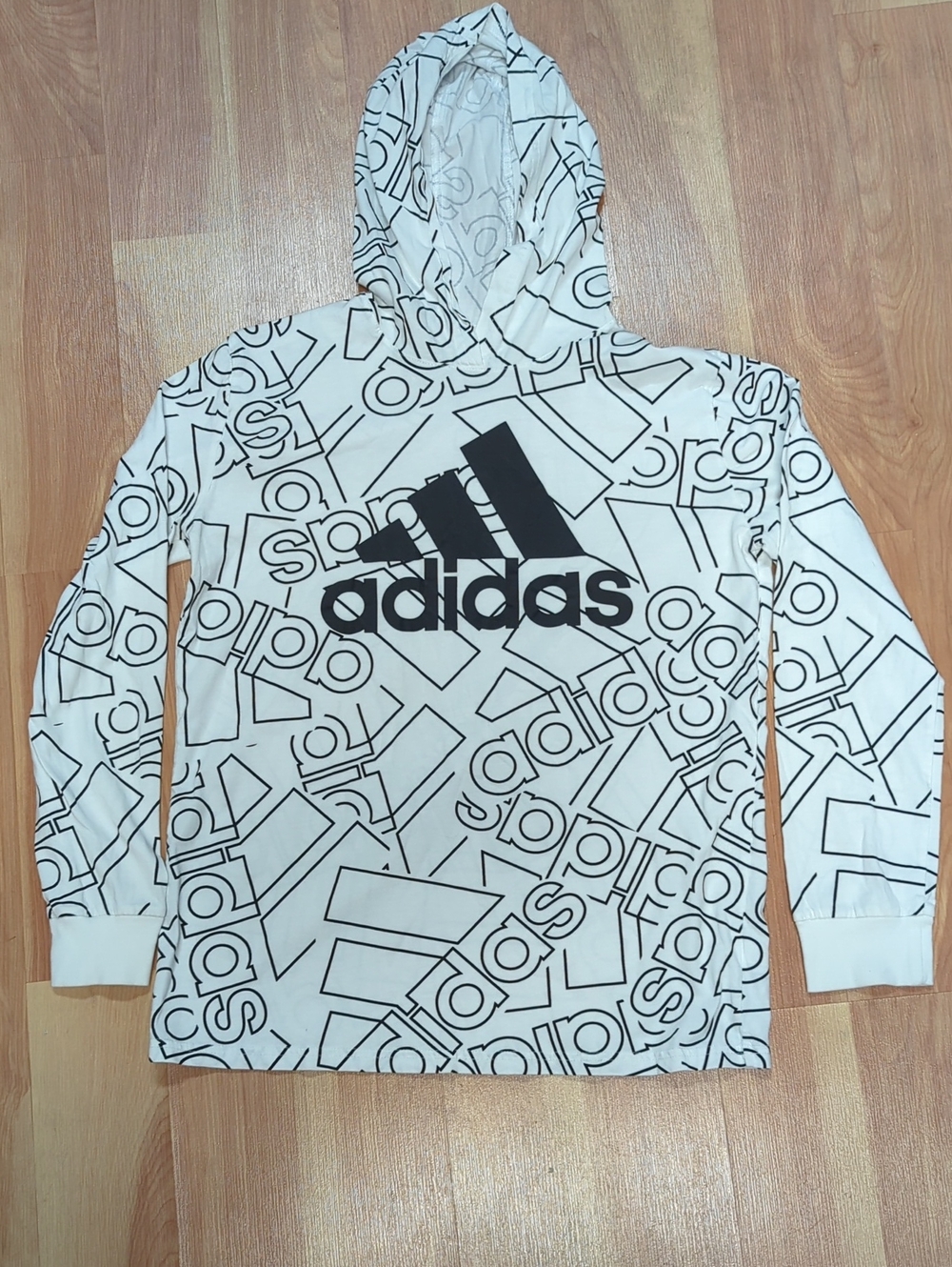 Adidas White & Black Logo Hoodie Sweatshirt, Large
